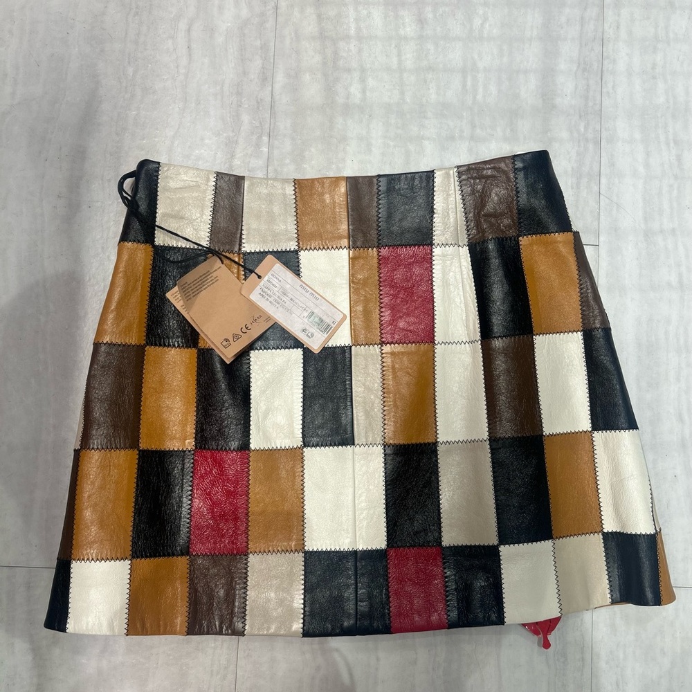 Miu Miu Multicolor Patchwork Leather Mini Skirt l… - image 2